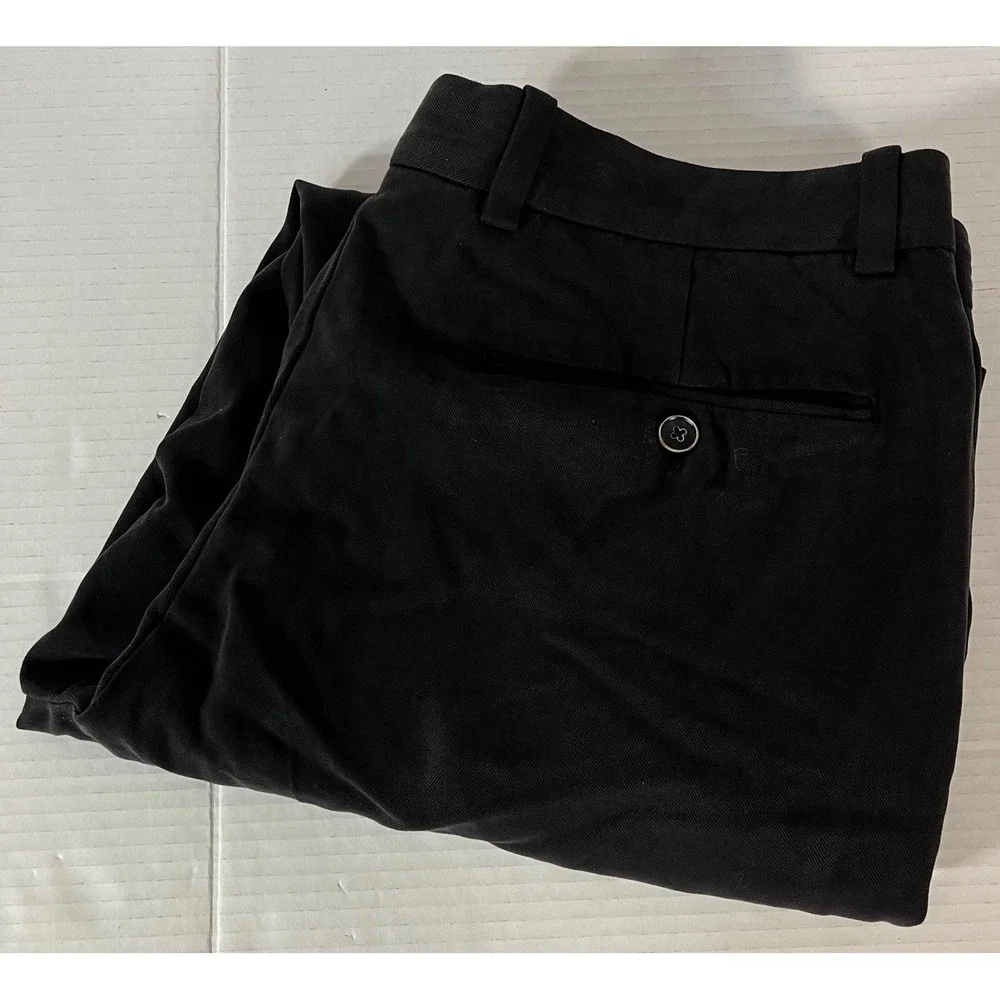Tommy Bahama Trousers Mens 34x30 Black Silk Cotton Herringbone Dress Pants