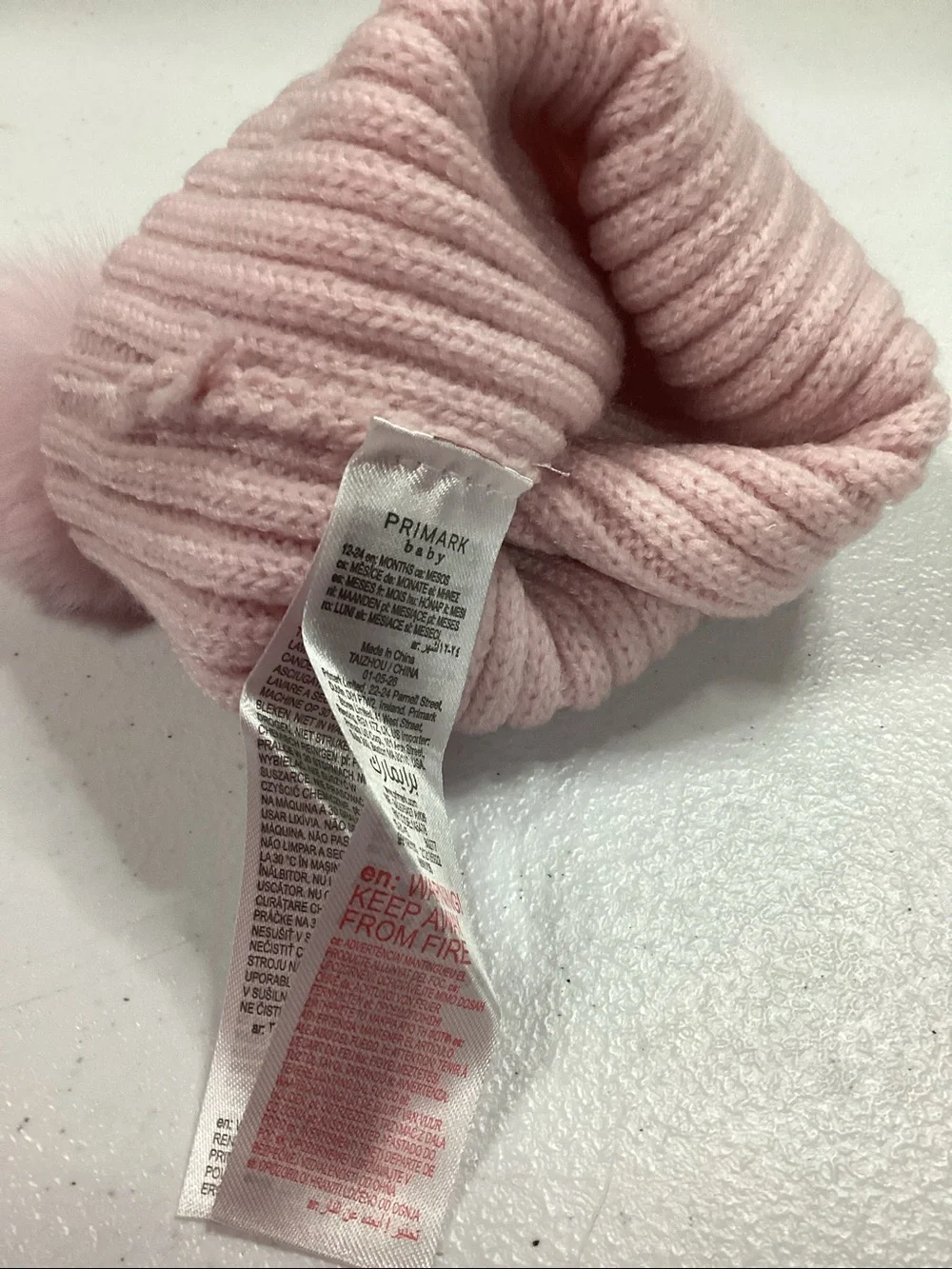 Primark Light Pink Double Pom Ribbed Knit Hat