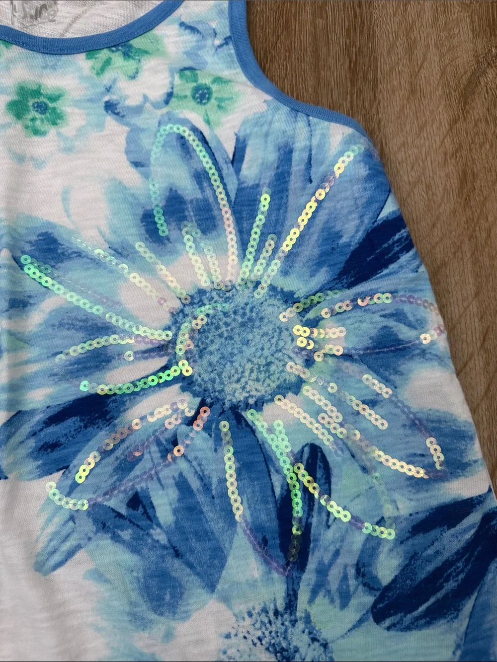 Justice Girls Blue Floral Sequin Tank Top