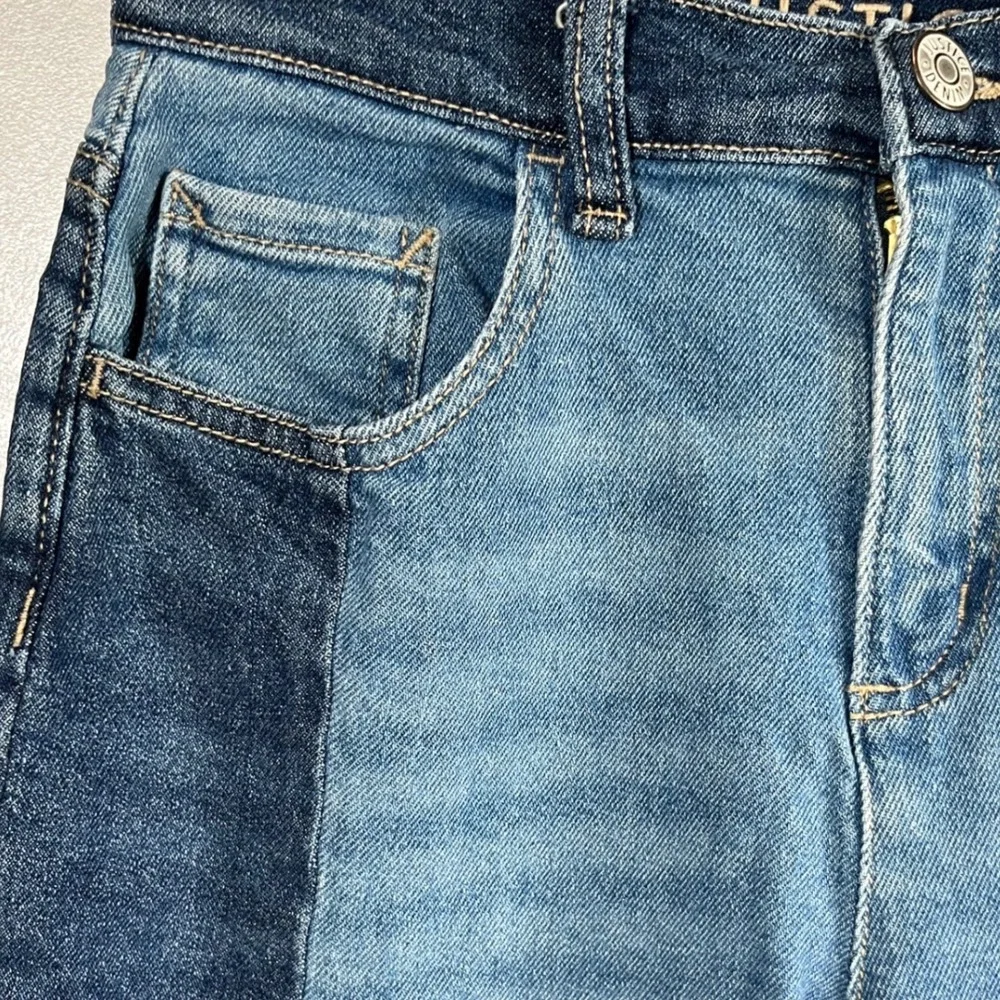 Justice‎ Girls Two Tone Colorblock High Rise Jeans Blue Denim Size 18 Raw Hem