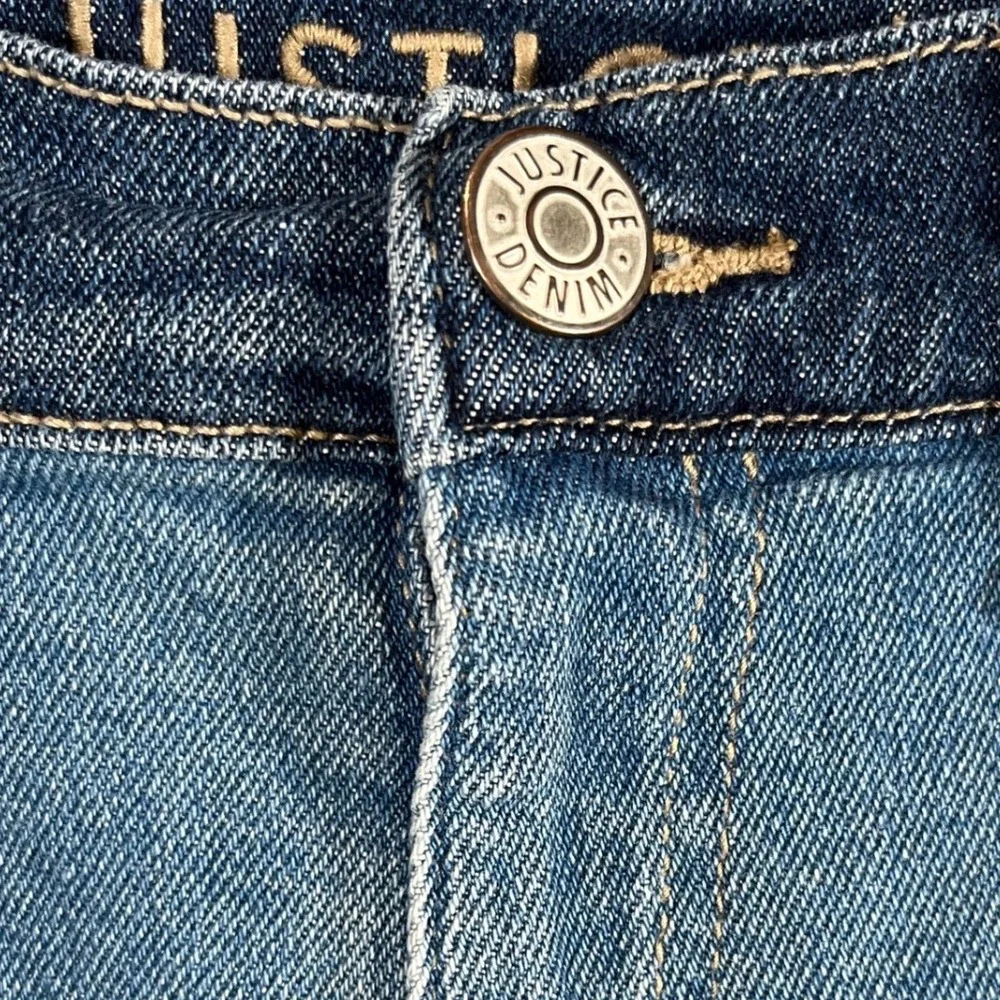 Justice‎ Girls Two Tone Colorblock High Rise Jeans Blue Denim Size 18 Raw Hem
