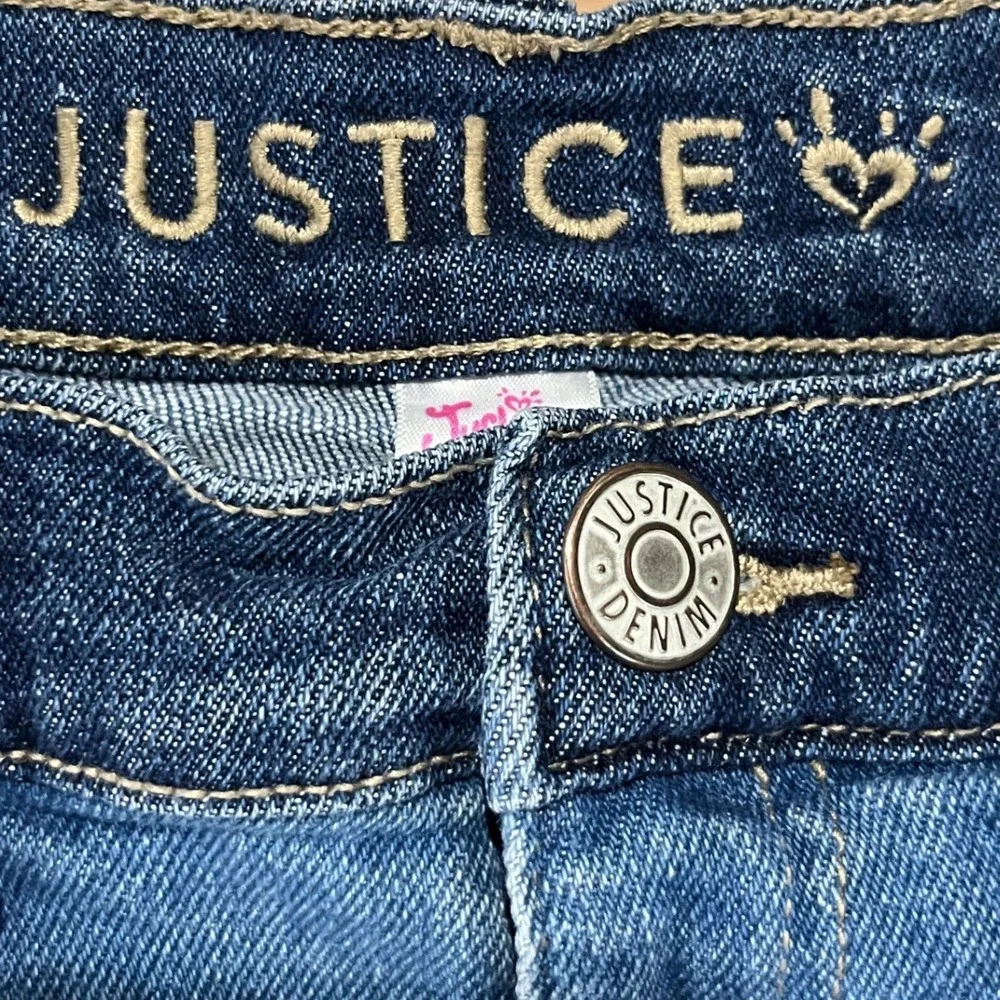 Justice‎ Girls Two Tone Colorblock High Rise Jeans Blue Denim Size 18 Raw Hem