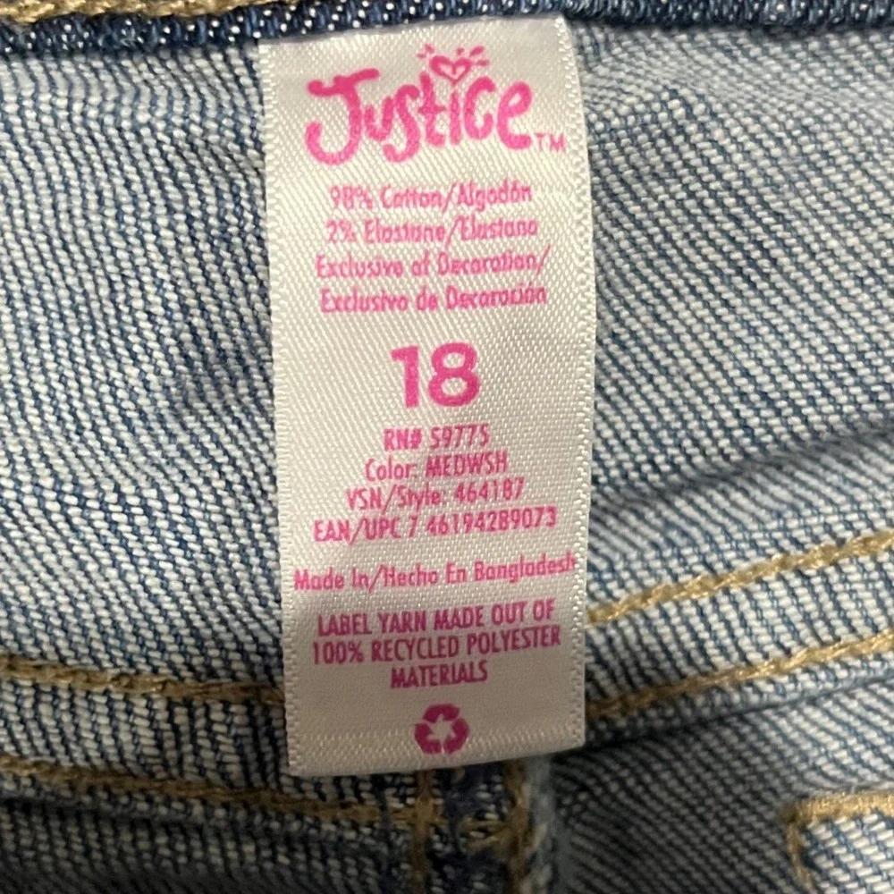 Justice‎ Girls Two Tone Colorblock High Rise Jeans Blue Denim Size 18 Raw Hem
