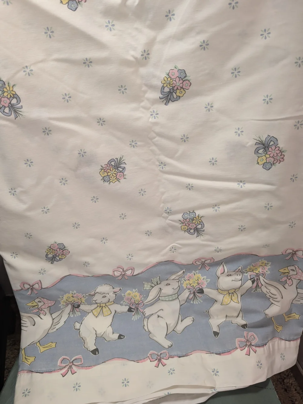 Vintage Sheet Set Queen Fieldcrest Howard Kaplans French Barn Pig Goose Rabbit