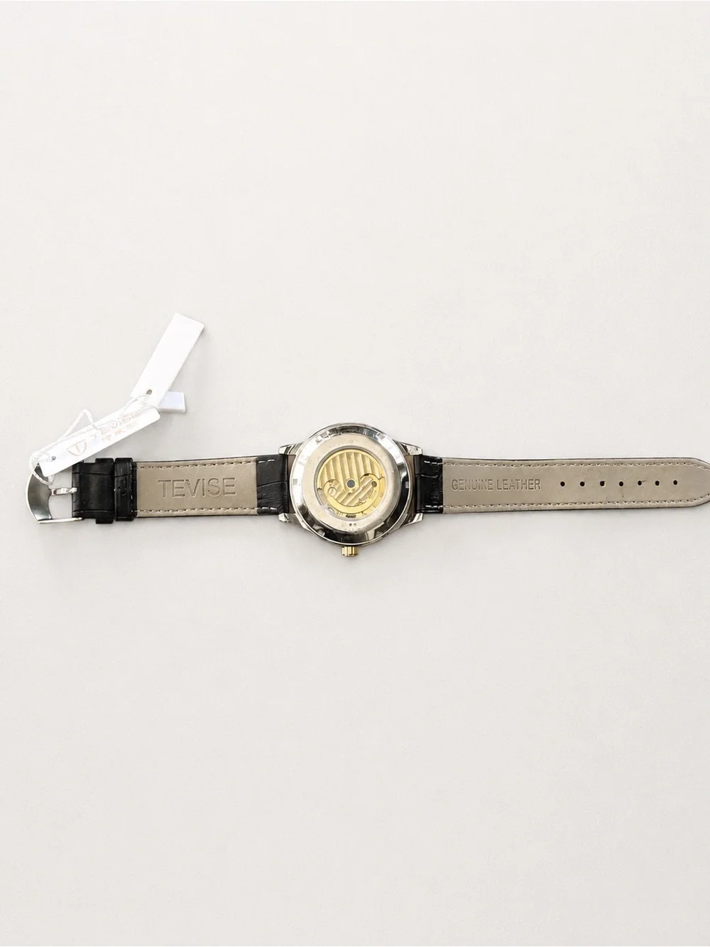 TEVISE T820 Men’s Automatic Skeleton Watch Blue Gold Leather Box Tags