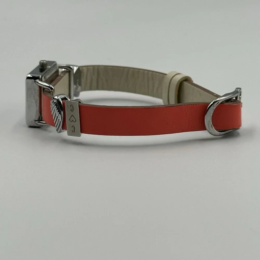 3/$30 Keep Collective Watch Women Silver Tone Orange Reversible Band New Battery