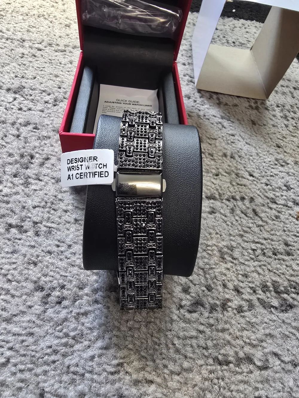 Black Men’s Crystal-Accented Chronograph Watch