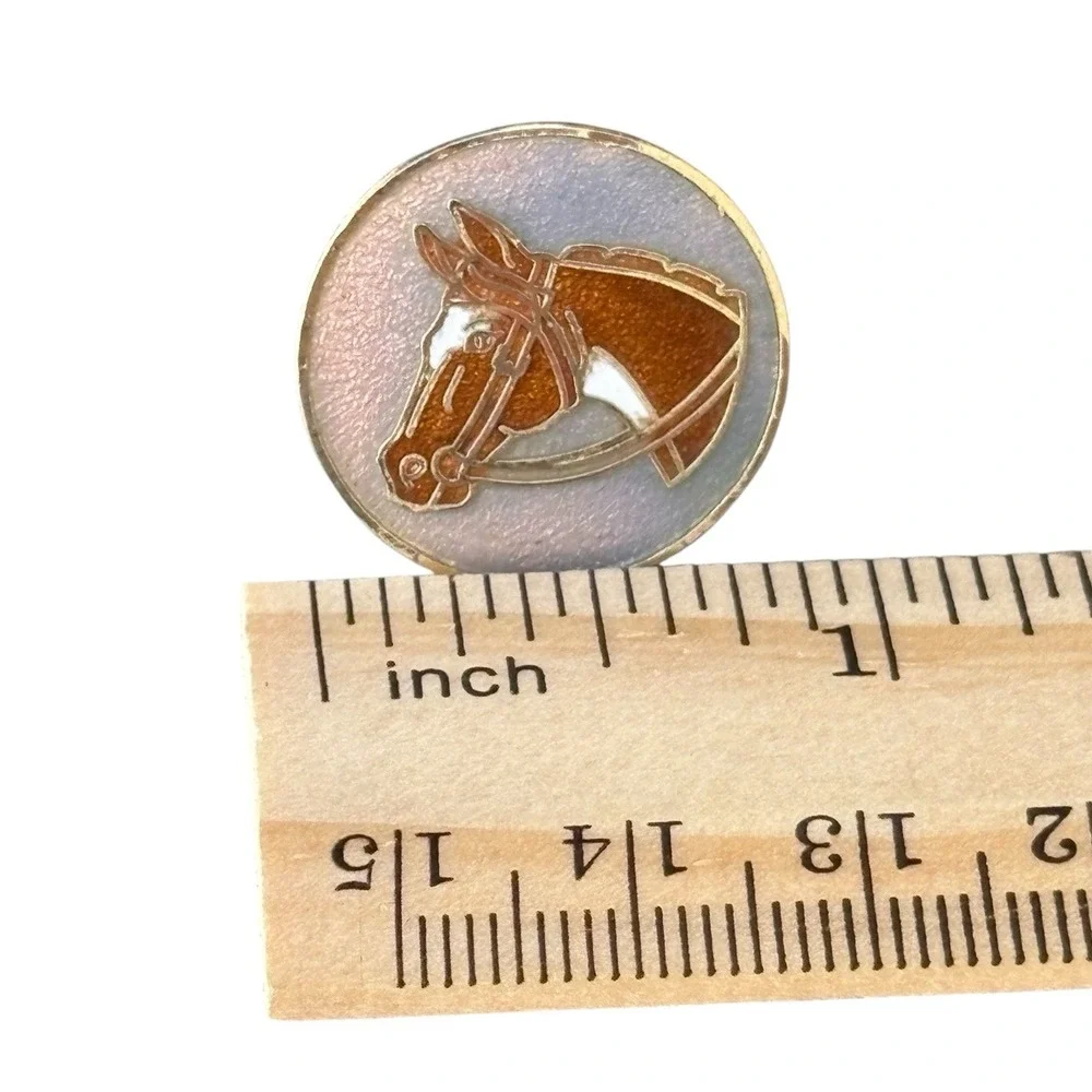 Horse Head Cufflinks Gold Tone Crackle‎ Enamel Round Figural Brown Horse Vintage