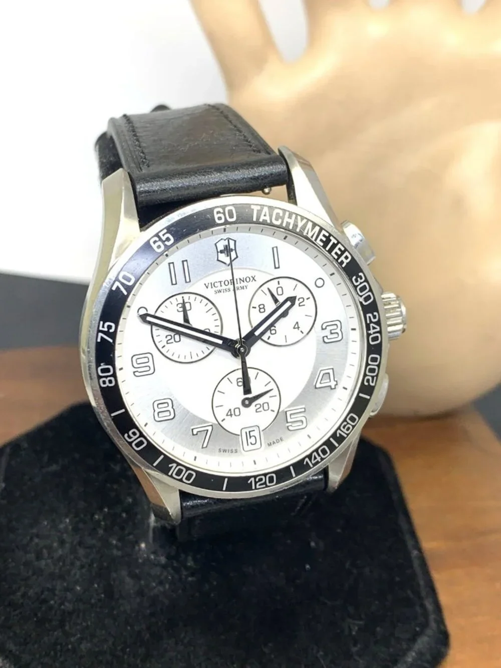 Victorinox Swiss Army Men's Watch 241496 Silver Dial Quartz Leather Strap 40mm