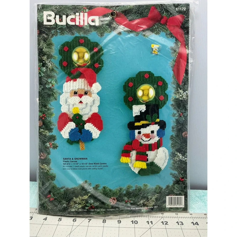 Bucilla Santa & Snowman Plastic Canvas Door‎ Knob Cover Kit 61172 New