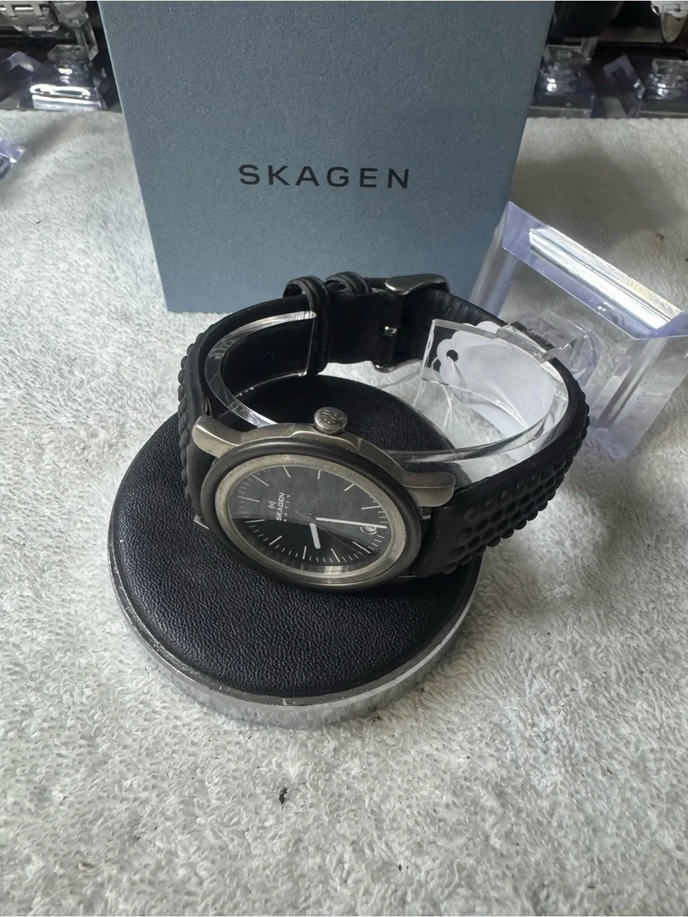 Skagen Black Dial Men's Aktiv Watch with Red Second Hand