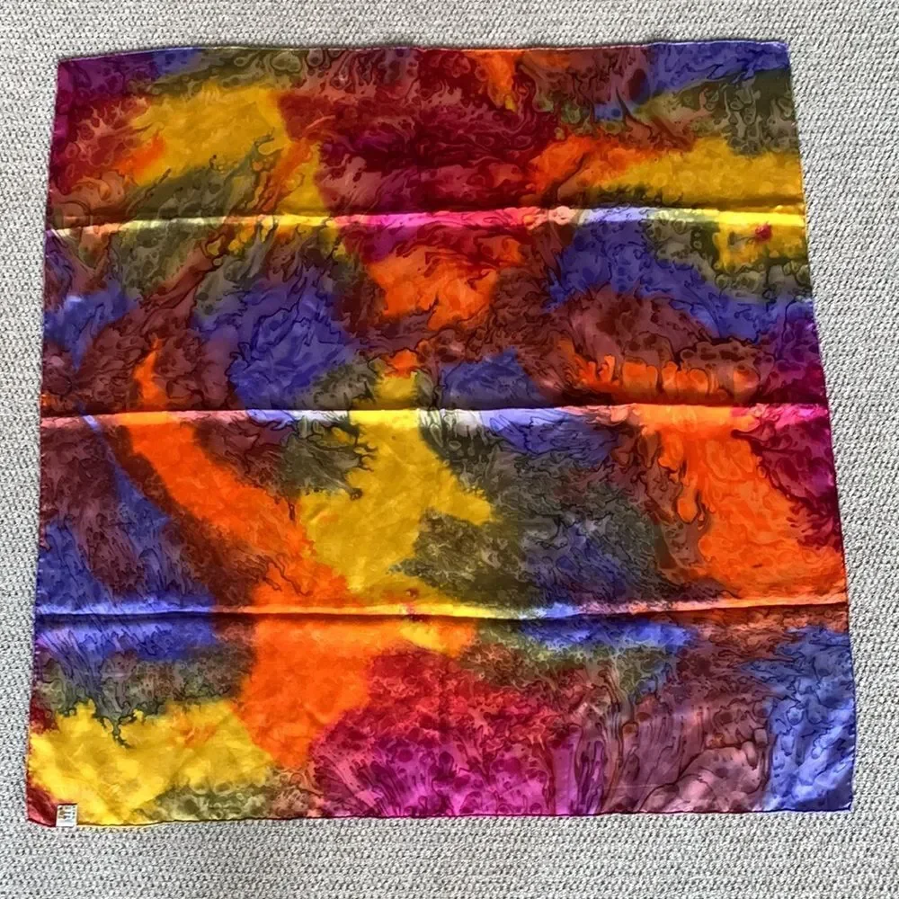 SILK square scarf multicolor watercolor design women’s 38”