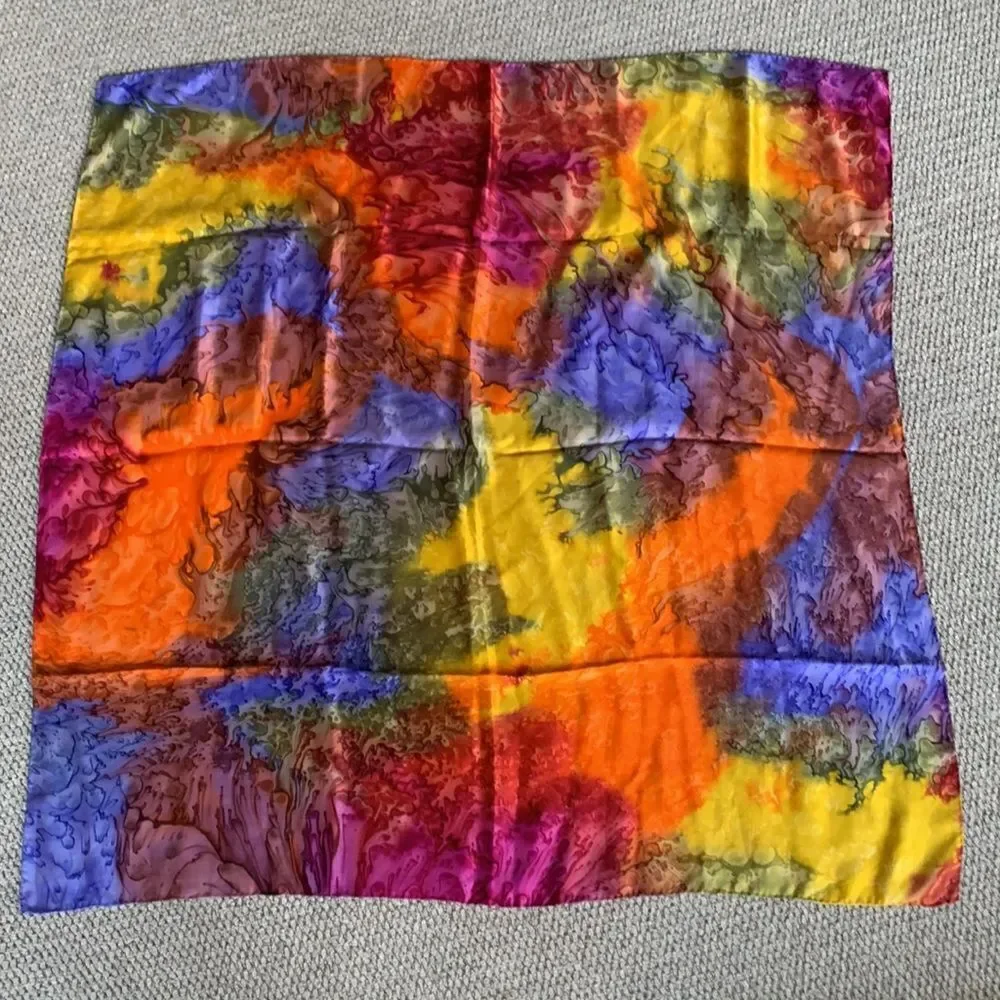 SILK square scarf multicolor watercolor design women’s 38”