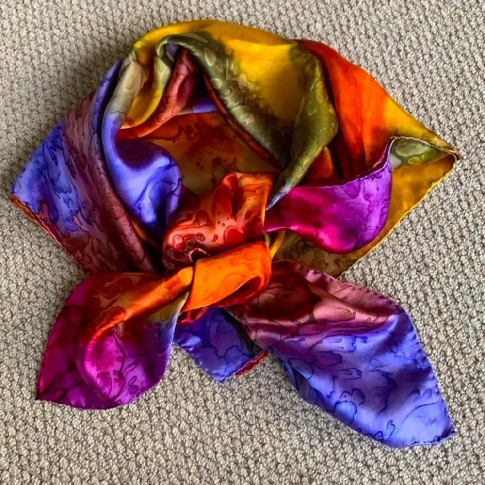 SILK square scarf multicolor watercolor design women’s 38”