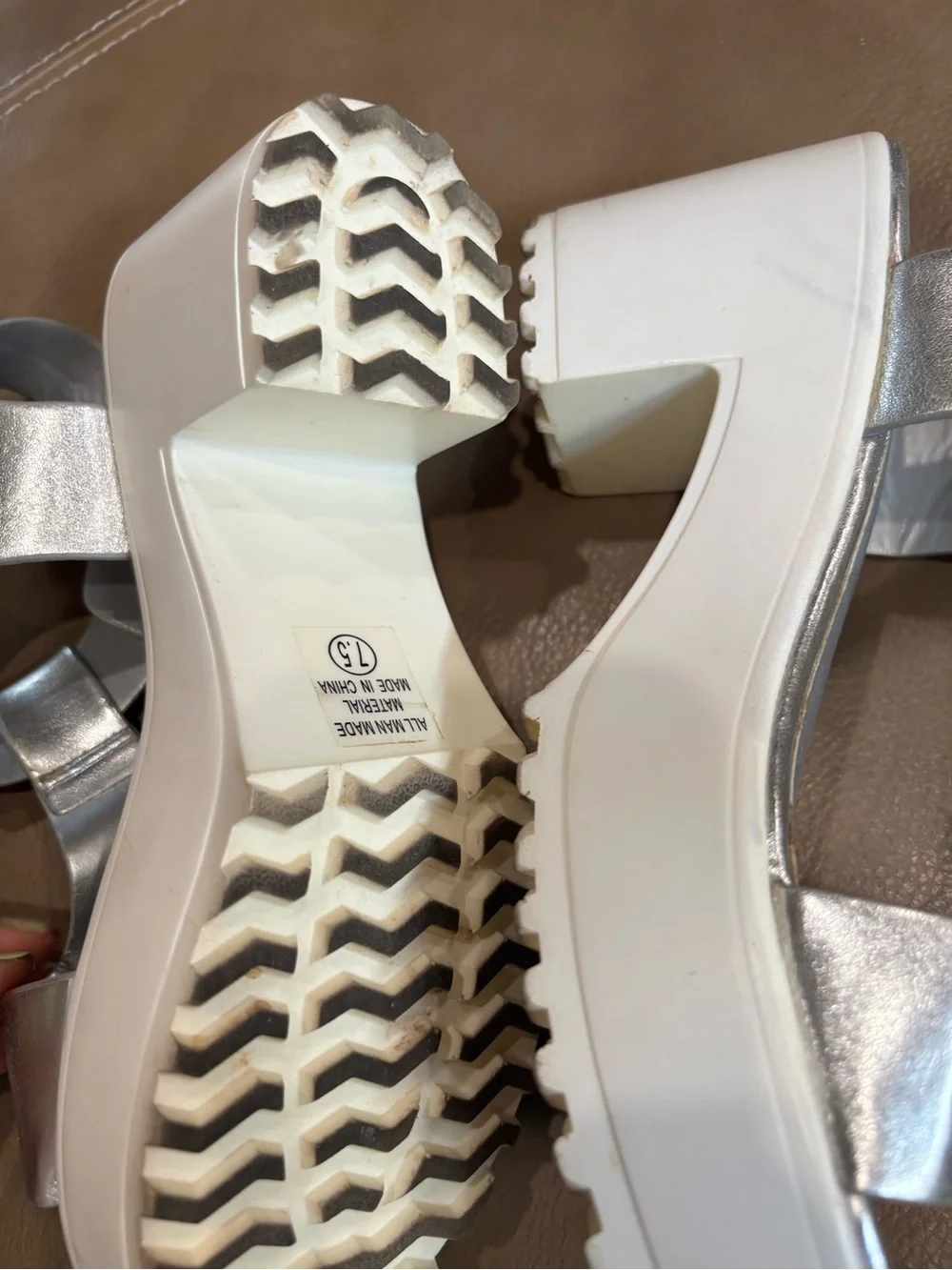J Adam’s Metallic Silver 3 inch Platform Sandal with White Lug Sole