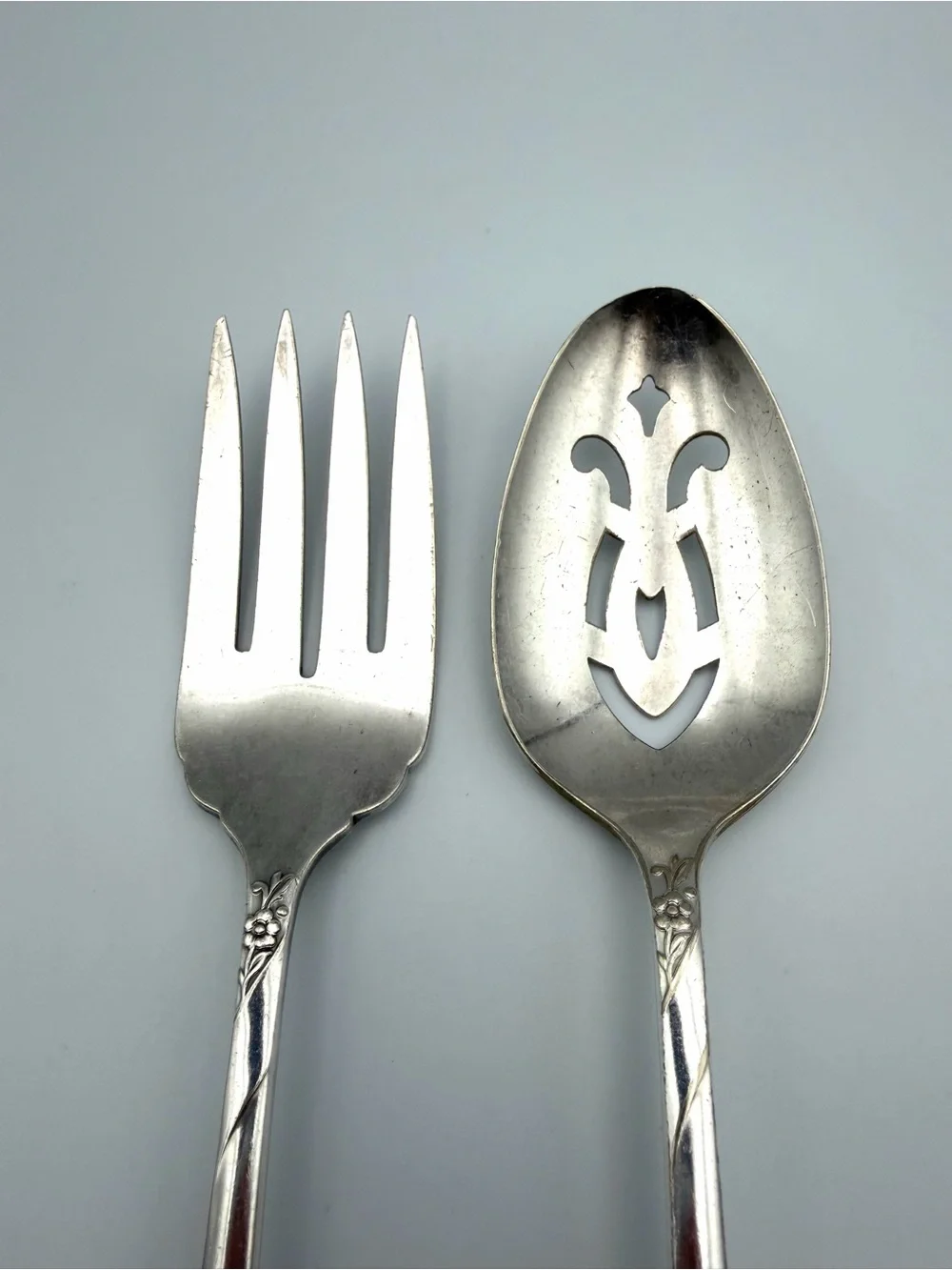 Vintage Community Silverplate Floral Serving Spoon & Fork 8.5”
