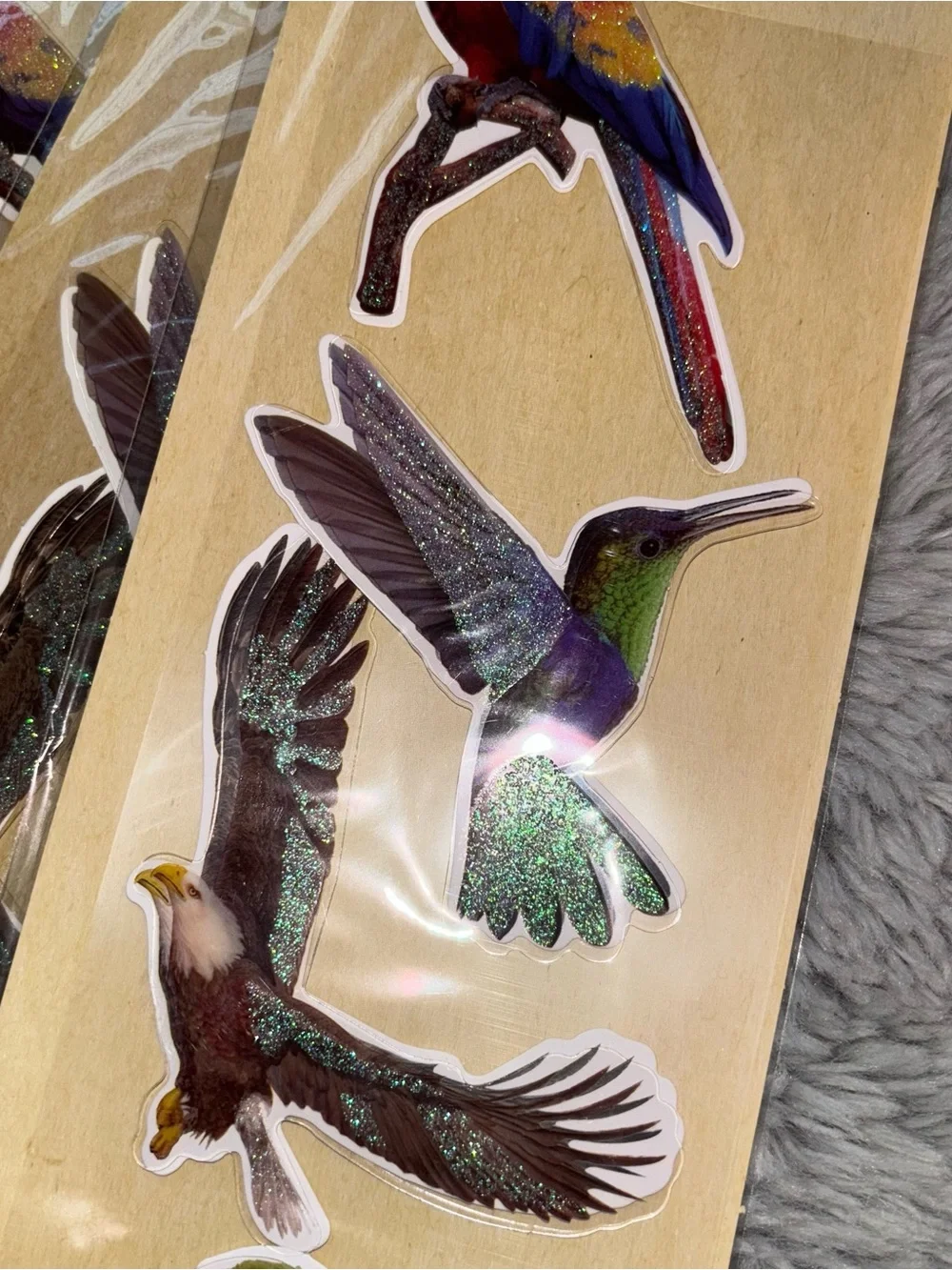 Multicolor Bird Stickers with Glitter – set of 3 Pack of 4