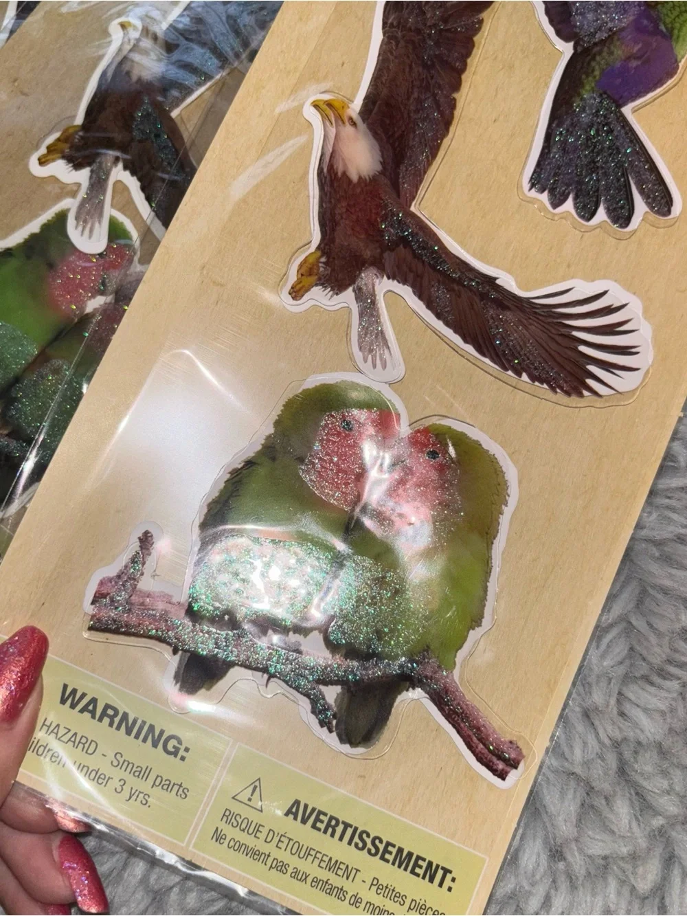 Multicolor Bird Stickers with Glitter – set of 3 Pack of 4