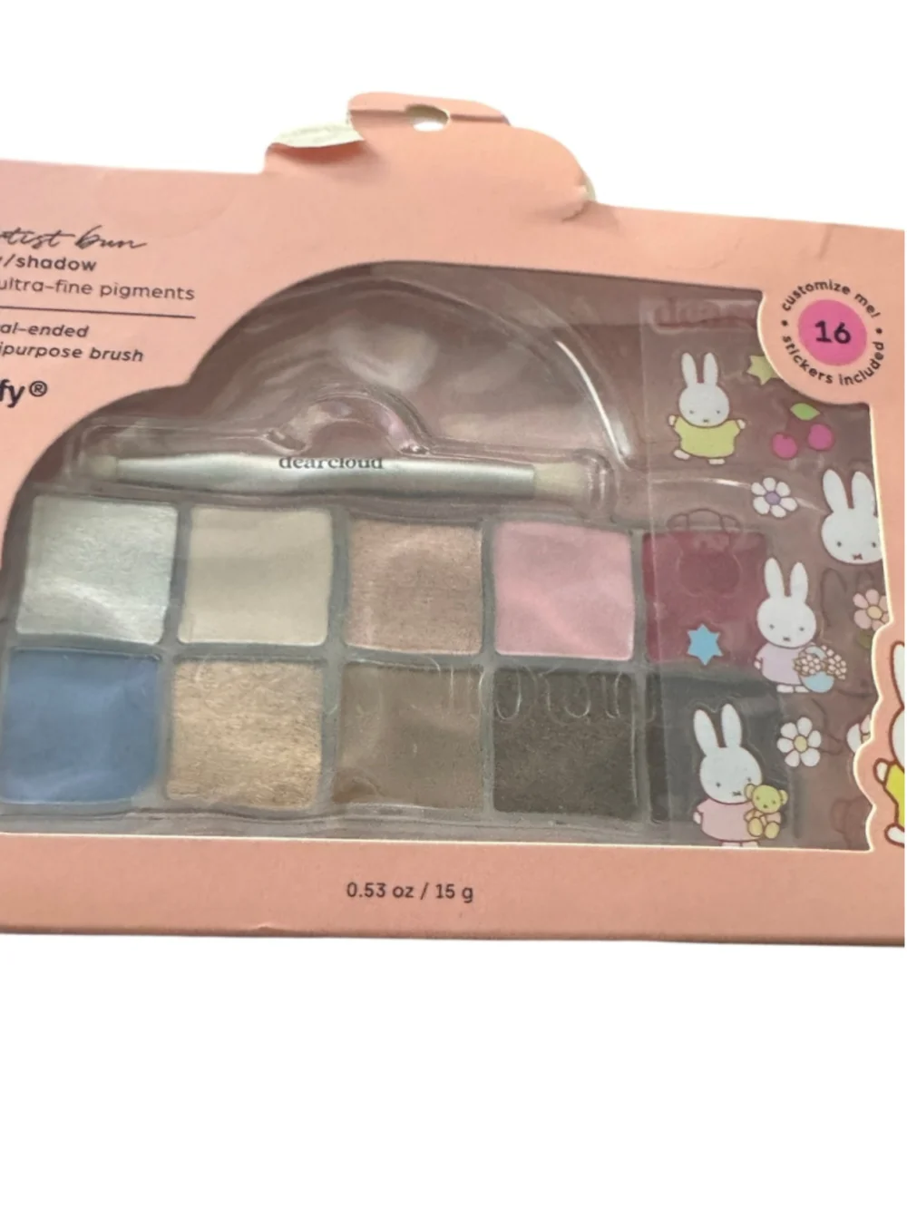 Dearcloud x Miffy Eyeshadow Palette 10 Shadows, brush and Sticker Set, New