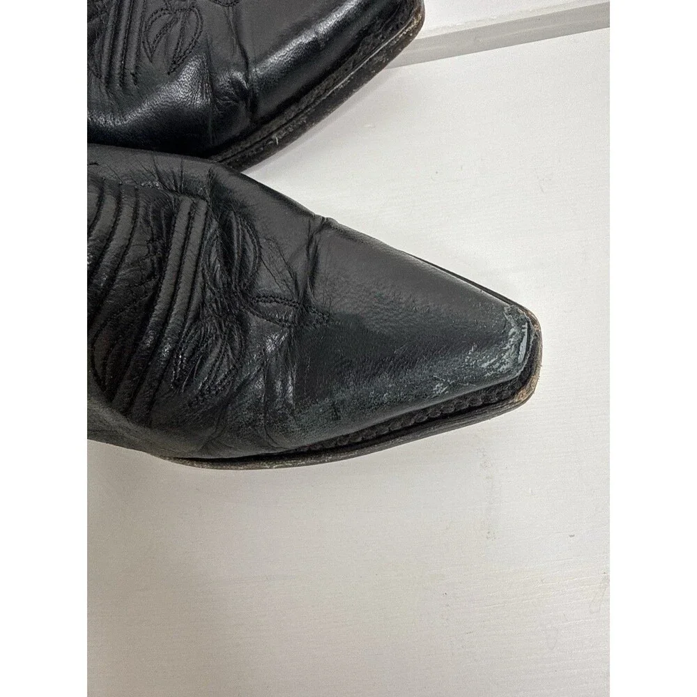 Vintage Black Leather Cowboy Boots Western Embroidered Made in Mexico Size 7.5