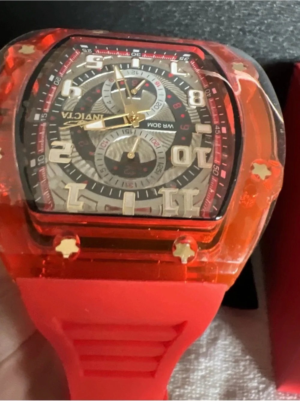 Invicta Red and Gold Sport Chronograph Silicone Strap Watch