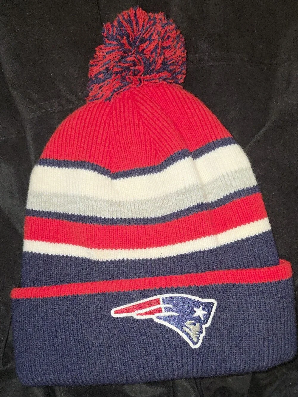 Youth Unisex Patriots Skully Pom Pom Knit Beanie - Red, White & Navy