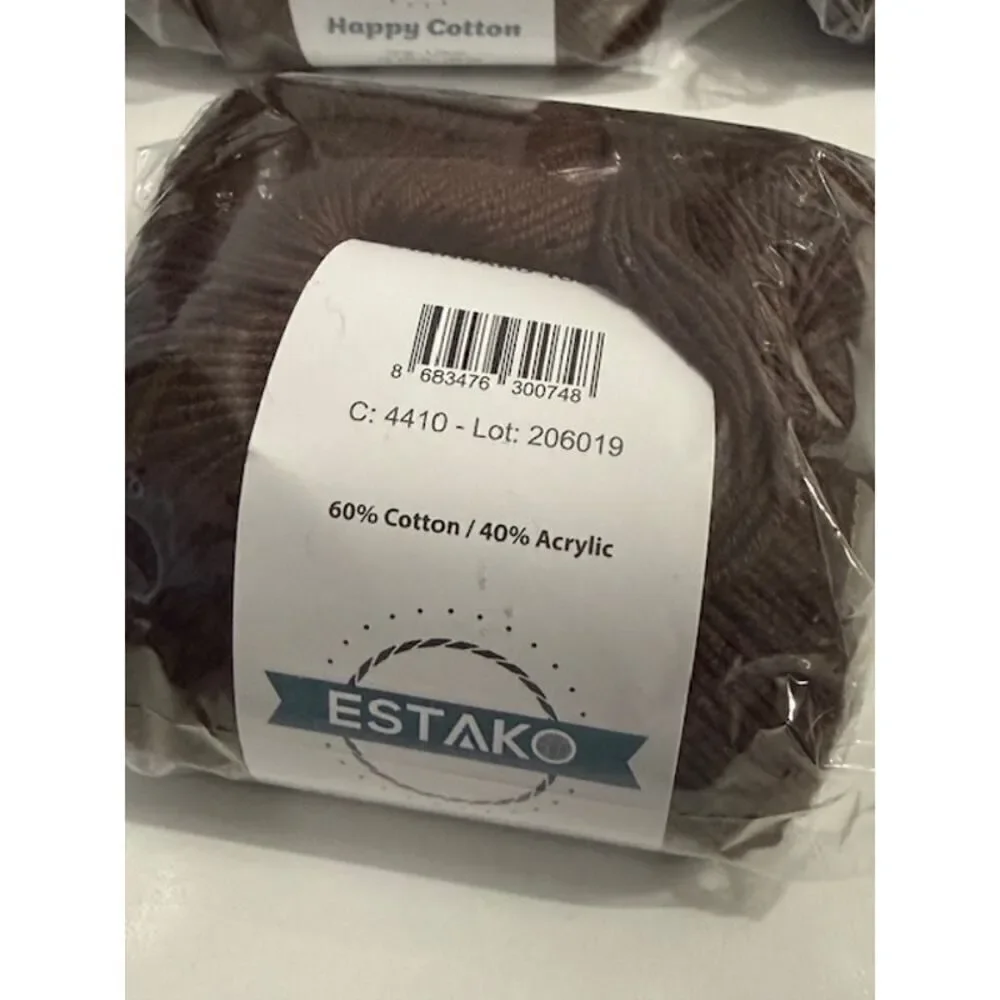 Bag of 9 Estako Skeins Happy Cotton 50g 198 yrds. 60% Cotton 40% Acrylic Brown