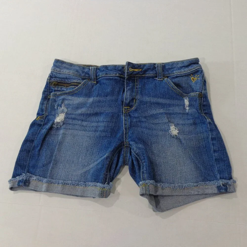 Girls Justice Jeans Shorts Stretch Denim Med Wash Distressed Junior‎ Size 16R
