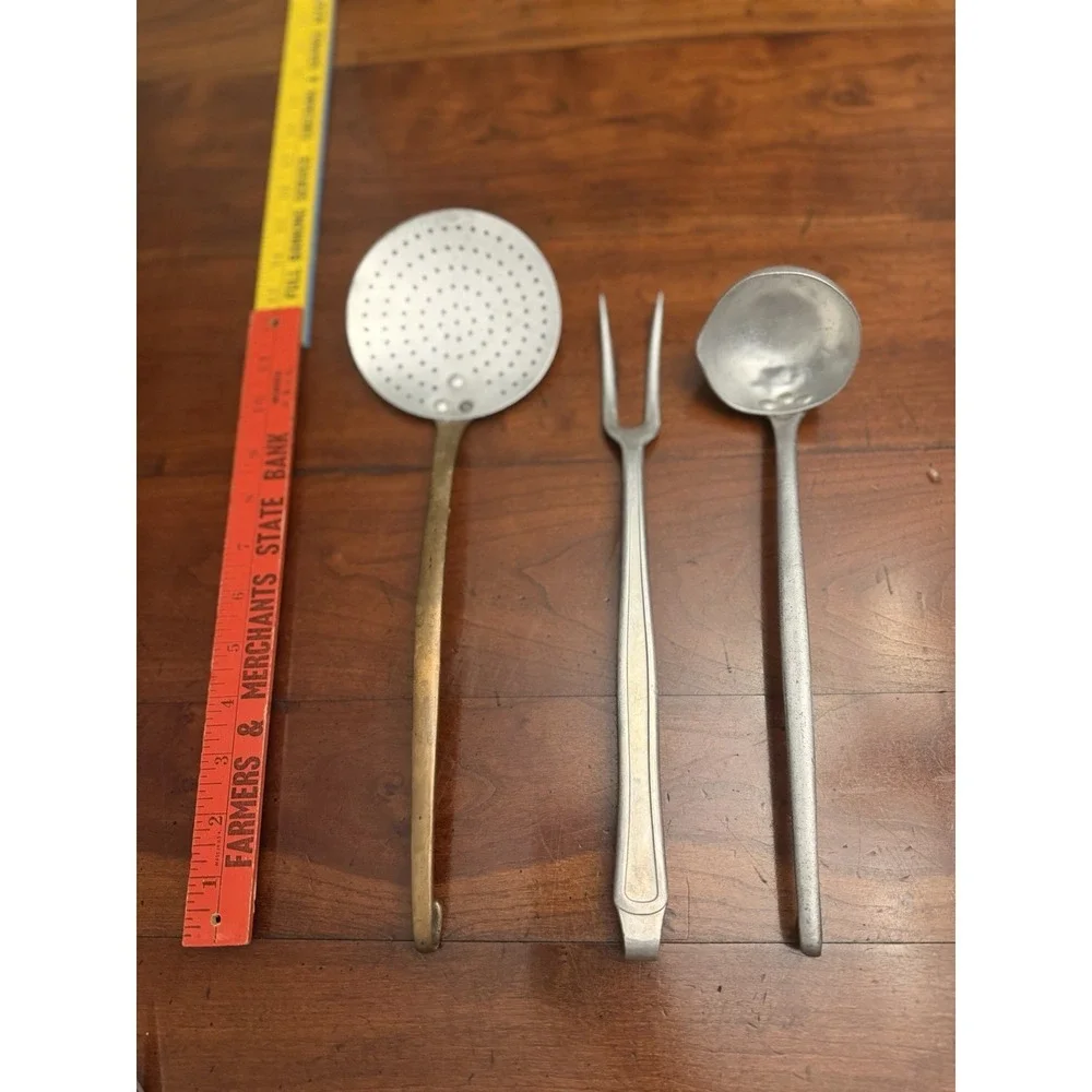 Vintage German Wollmann 3‎ Pc Kitchen Utensil Set Stainless Fork Ladle Skimmer
