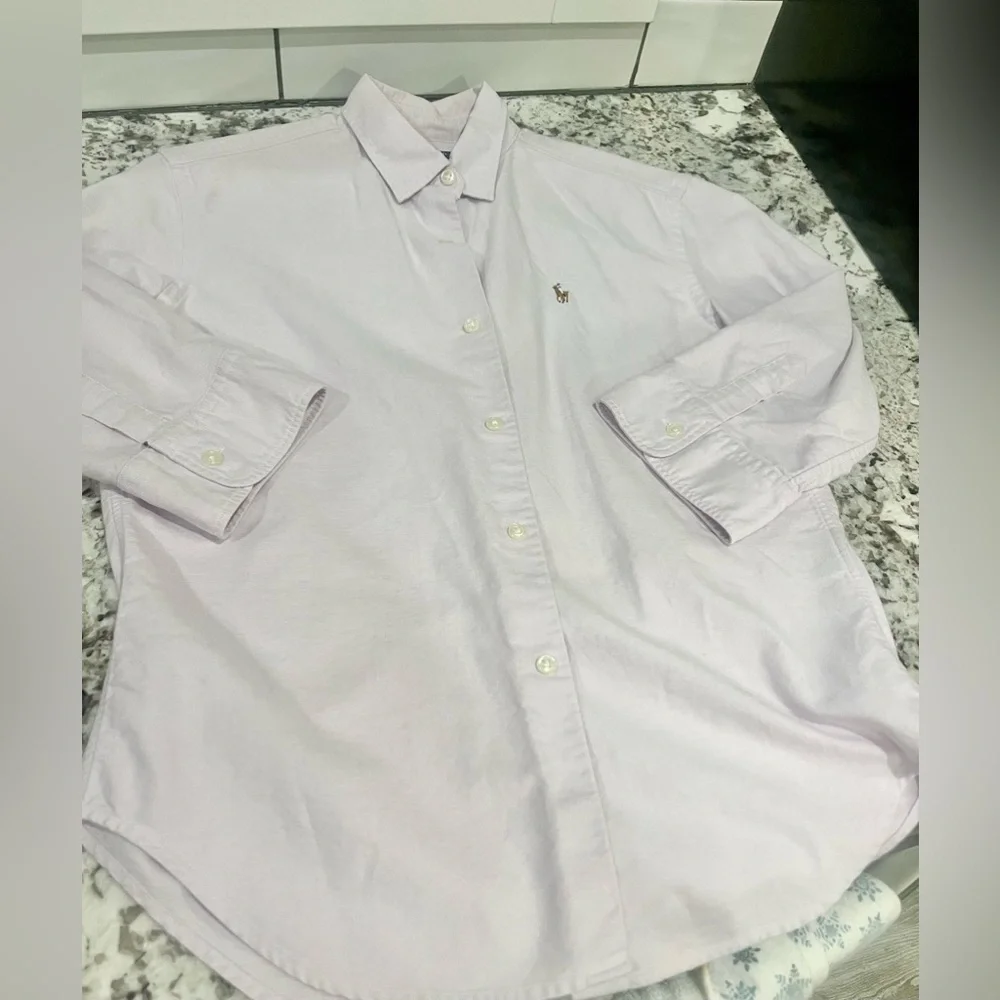 Boys slim fit size 6 light pink 100% cotton polo Ralph Lauren sport Oxford shirt