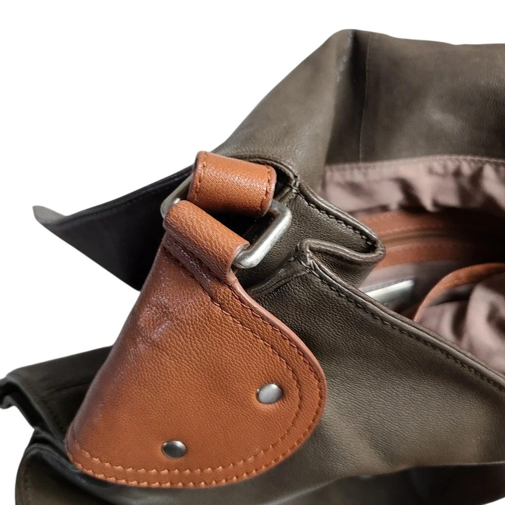 Sondra Roberts Espresso Brown Leather Satchel Bag Slouchy Hobo Vegan Boho Hippie