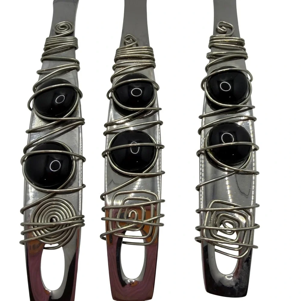 Oneida Stainless Serving Set 4pc Wire Wrapped Black Bead Artisan Buffet Servers
