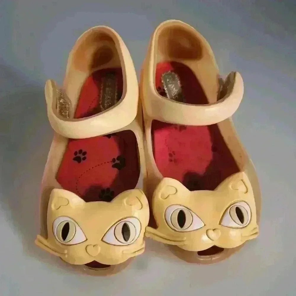 Mini Melissa Ultragirl II Gold‎ Cat Mary Jane Flats Shoes Toddler Girls Size 7c