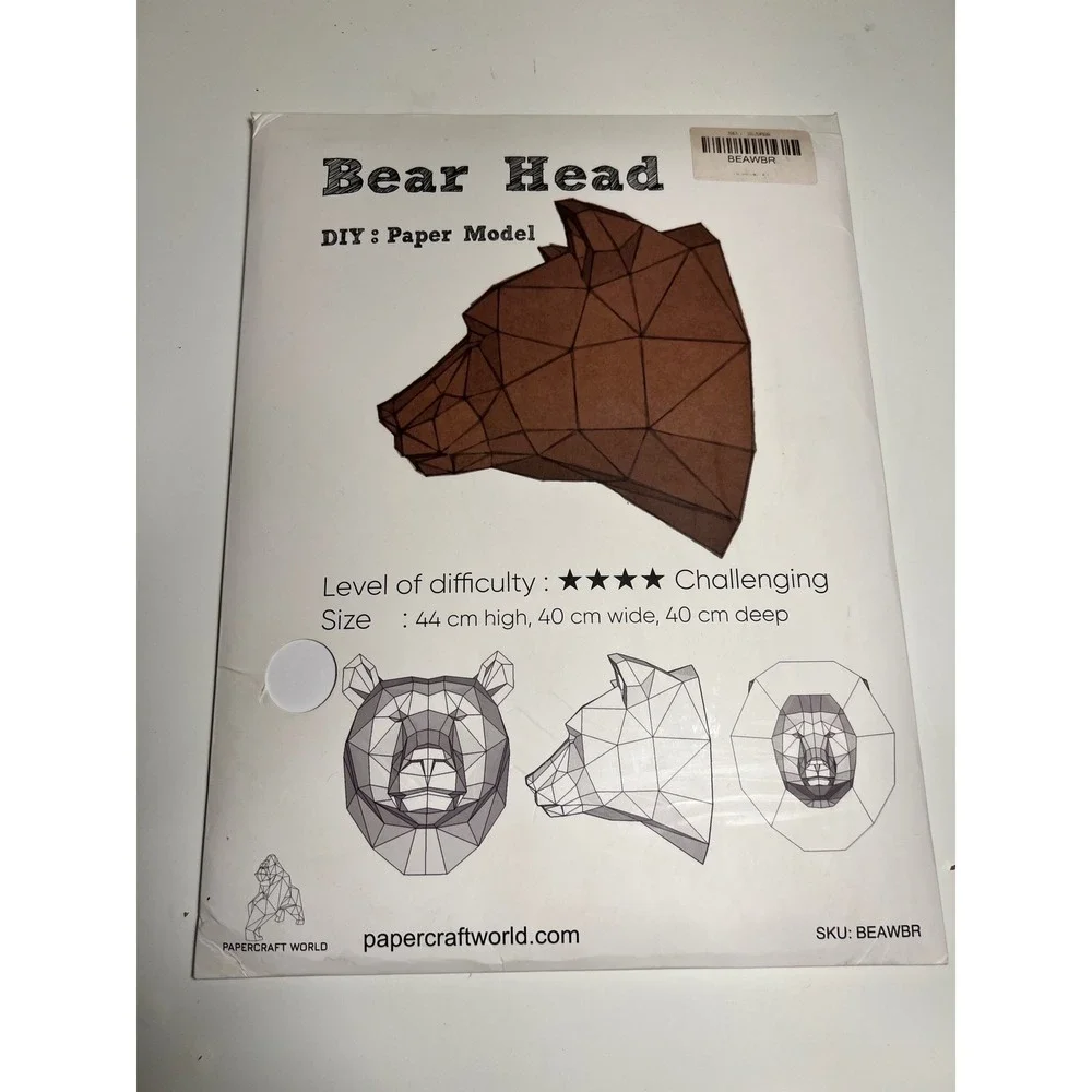 Papercraft World Bear Head DIY Paper‎ Model Brown 3D Geometric Wall Art BEAWBR