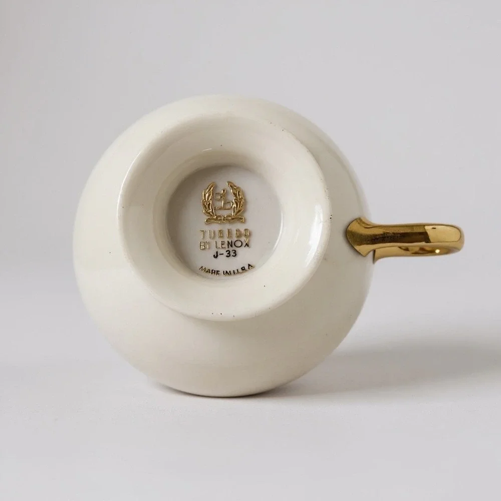 Lenox Tuxedo Footed Cup and Saucer Set Gold Trim Bone China Made In USA