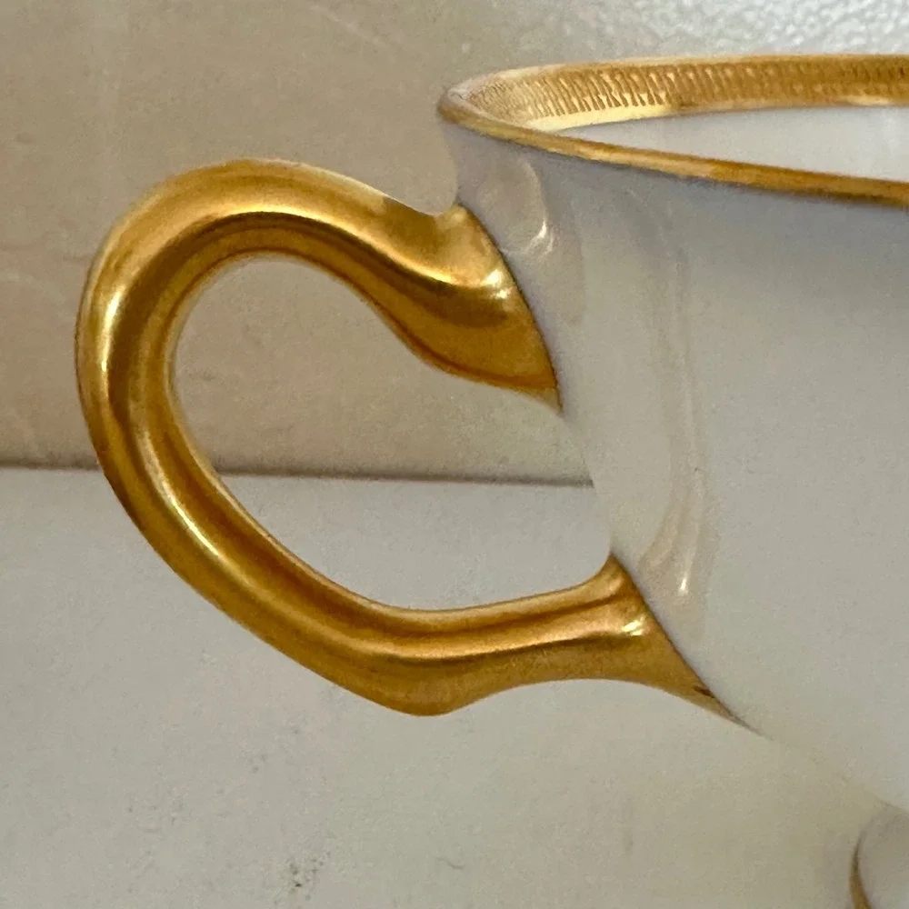 Lenox Tuxedo Footed Cup and Saucer Set Gold Trim Bone China Made In USA