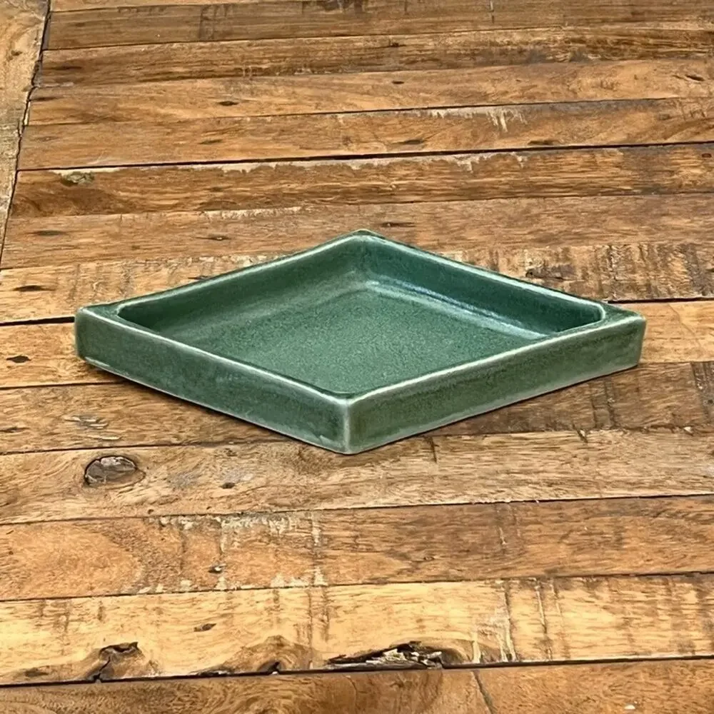 Art Studio Pottery Diamond Shaped Trinket Dish Emerald Green 10.5