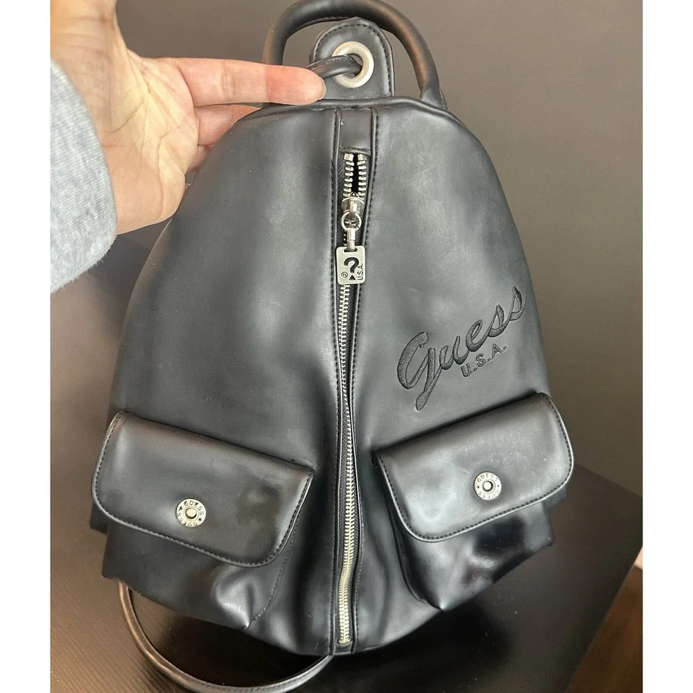 Vtg‎ 90's *Guess USA Black Soft Leather Backpack