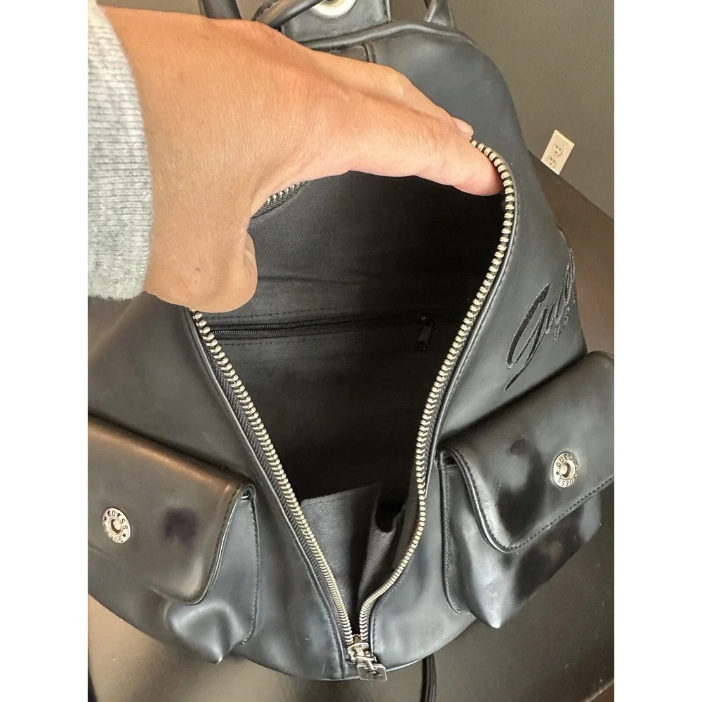 Vtg‎ 90's *Guess USA Black Soft Leather Backpack