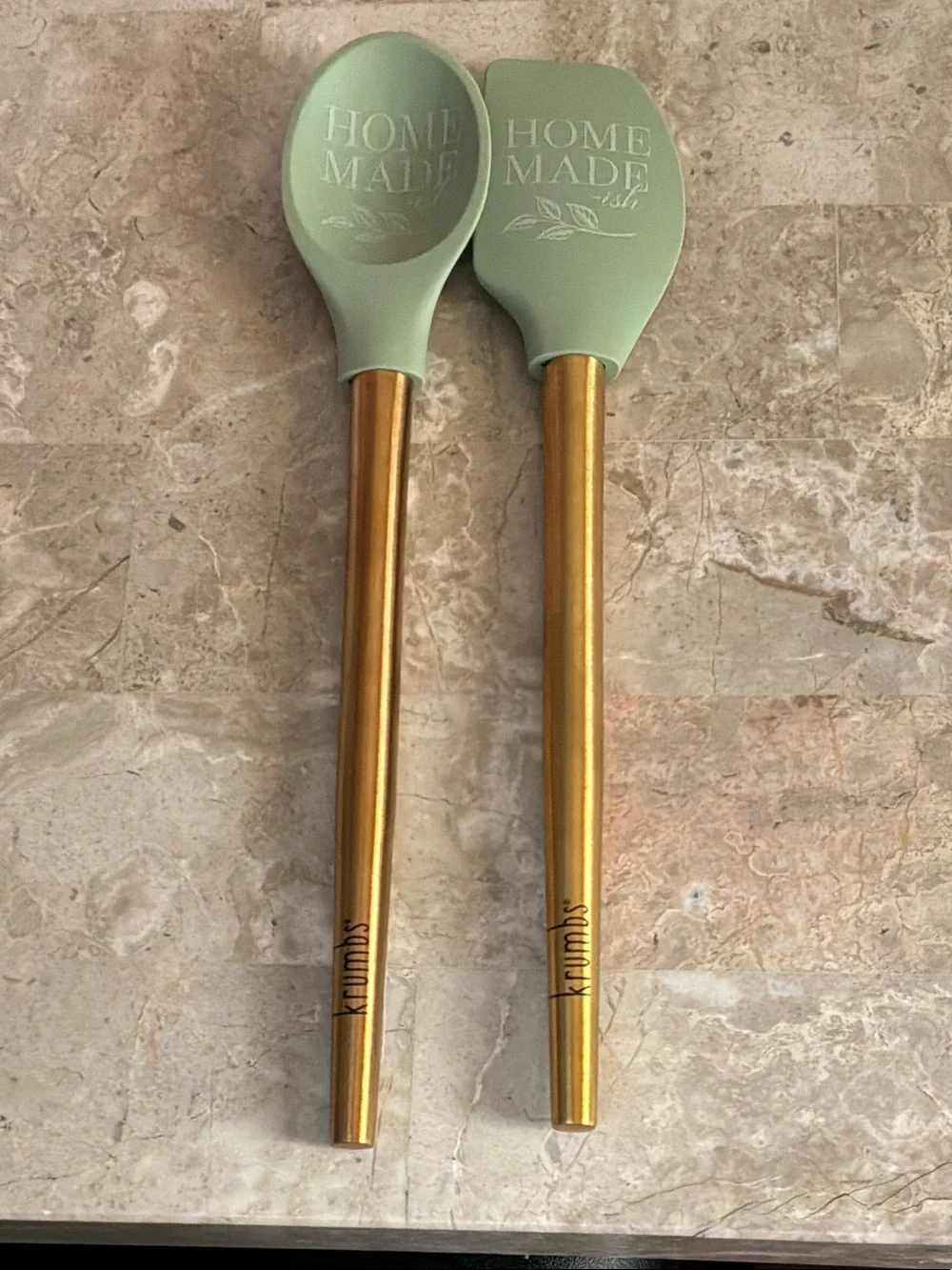 krumbs Green Silicone Spatula & Spoon with Gold Handles