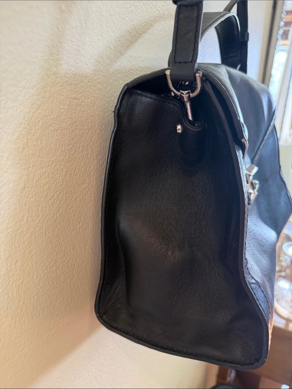 Michael Kors Black Leather Satchel with Silver-Tone Lock