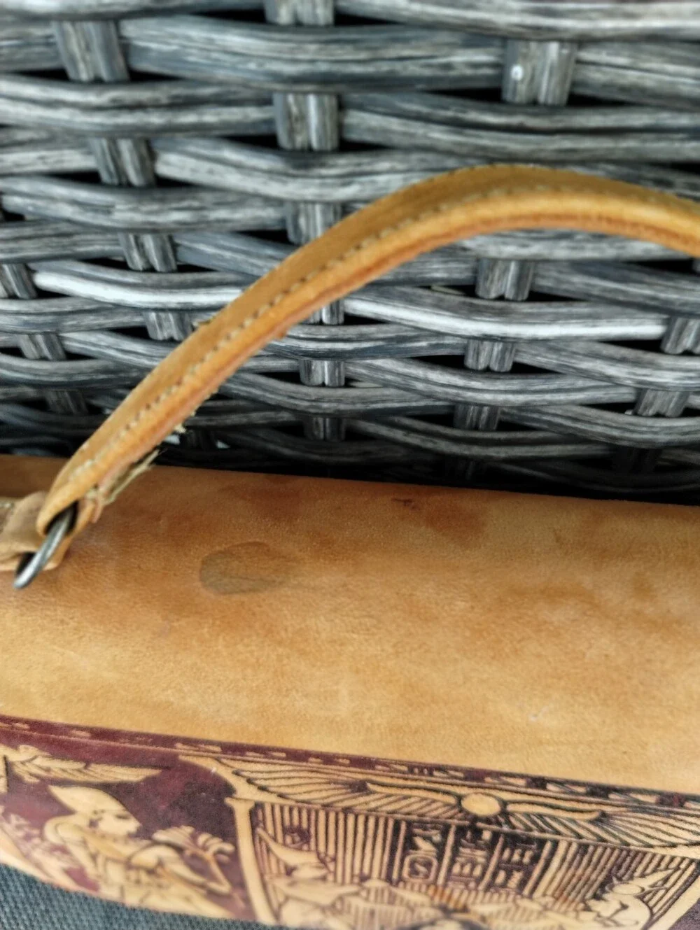 Vintage Egyptian Revival Leather Handbag Camel Pharaoh Top Handle Purse 7