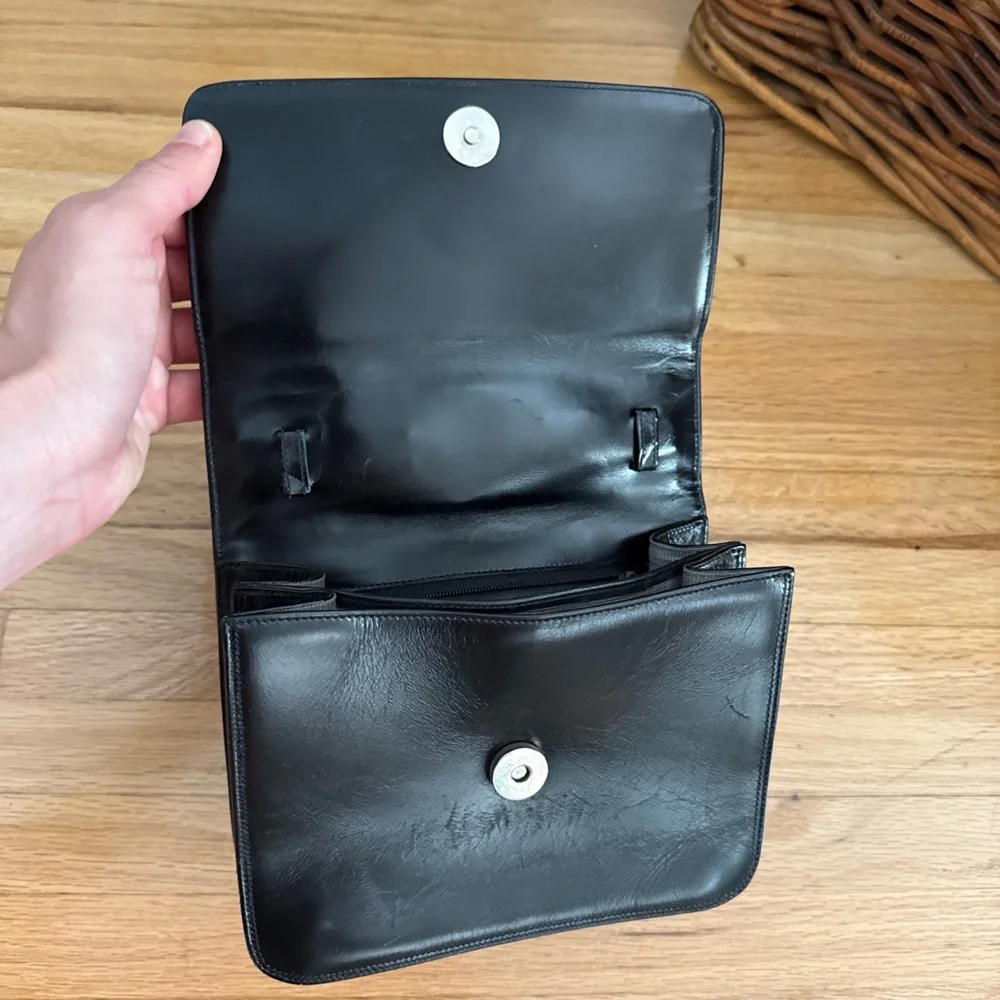 Vintage Fausto Santini Black Leather Shoulder Bag – Made in Italy