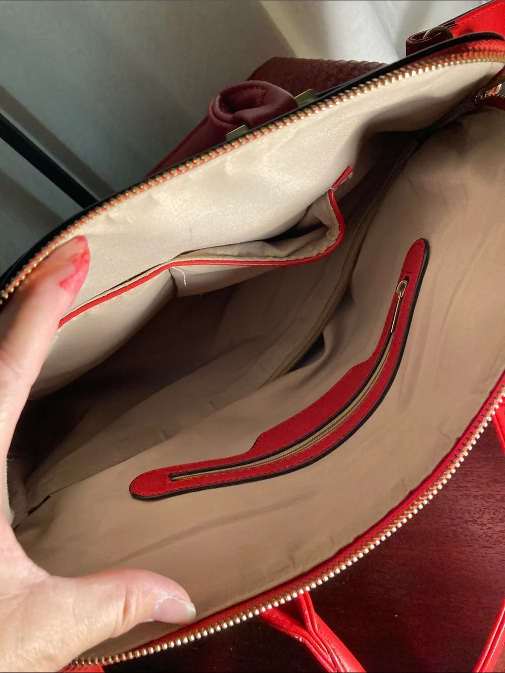 Bright Red Satchel Handbag with Detachable Strap