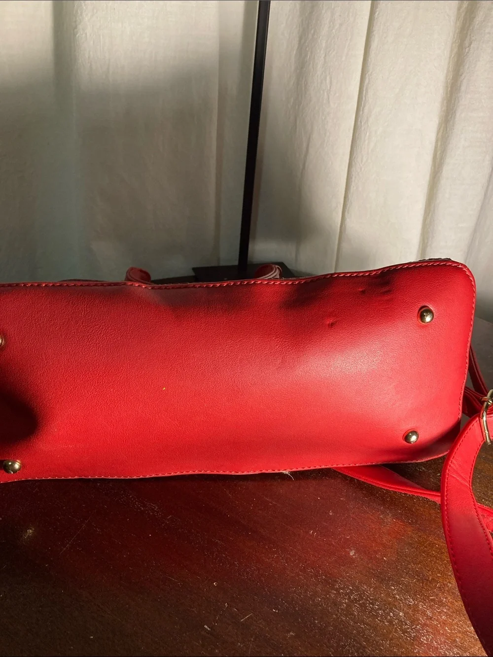 Bright Red Satchel Handbag with Detachable Strap