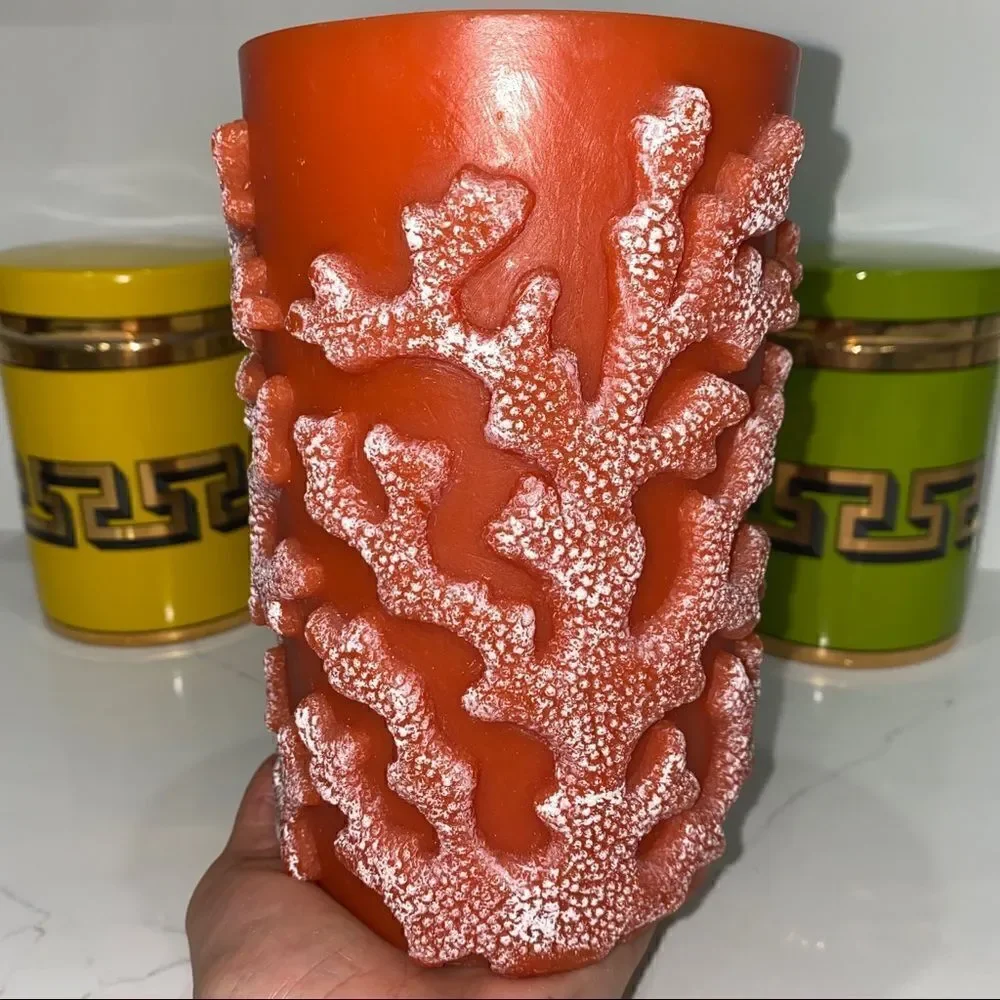 White Coral Patterned Decorative Candle LOVELY!