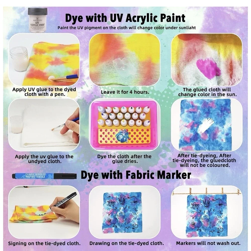 20 Colors Tie Dye Kit 174 Pcs Value Fabric Dye Set Including 20 Pre Filled Bottl