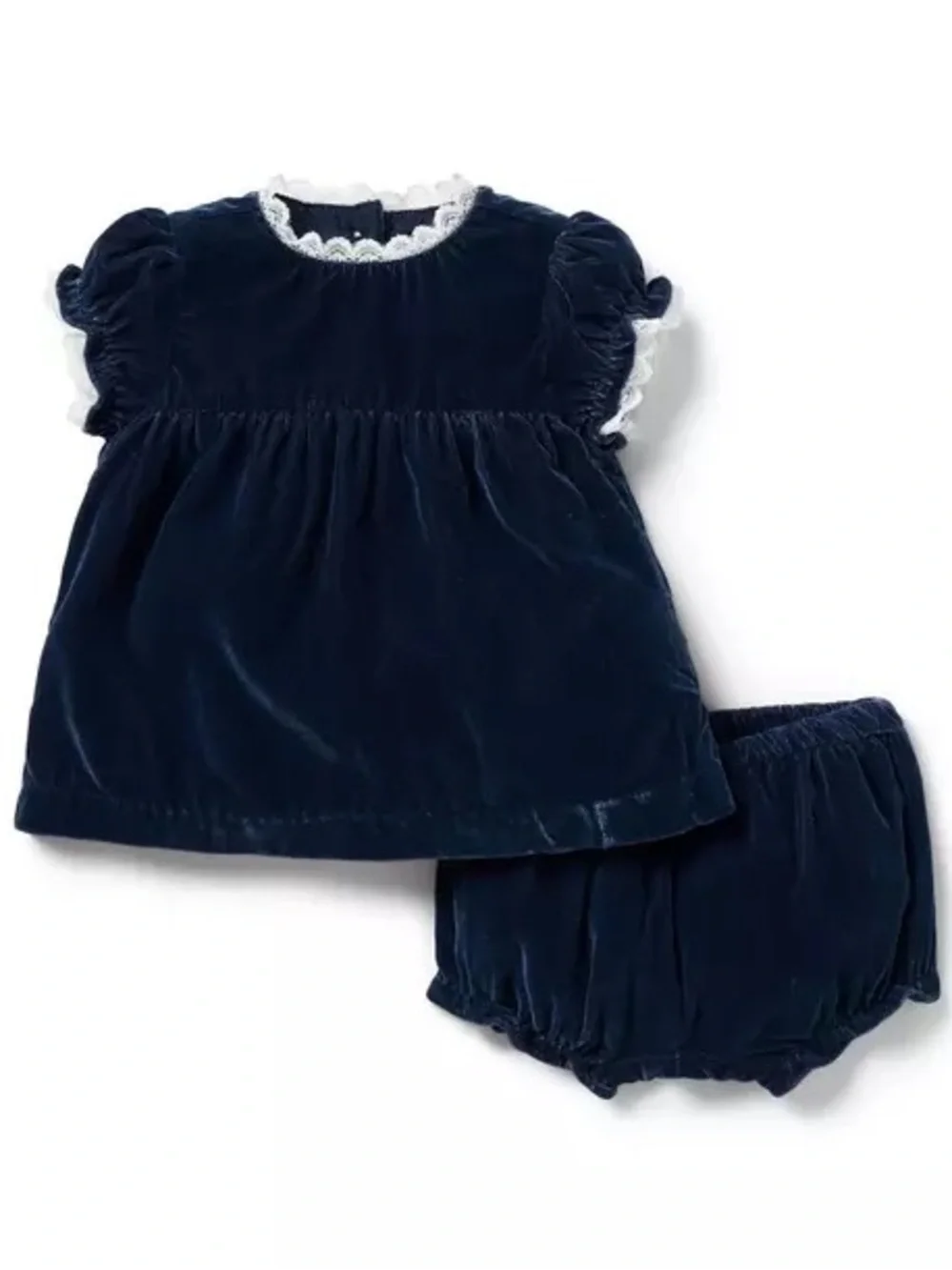 Navy Velvet Ruffle-Trim Matching Set 12-18 Months
