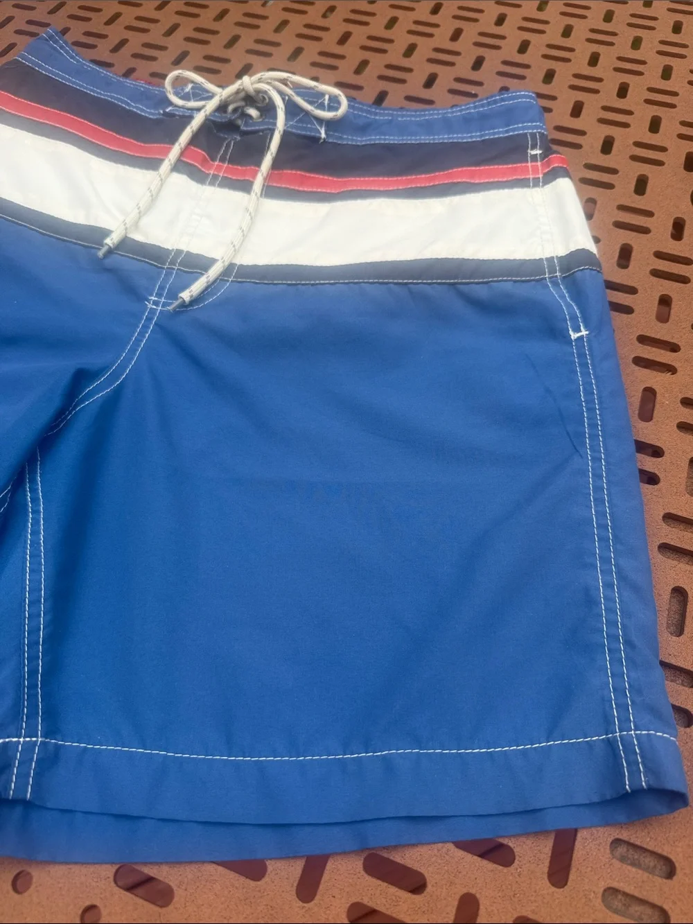 Boston Traders Blue Swim Trunks with Red and White Stripes