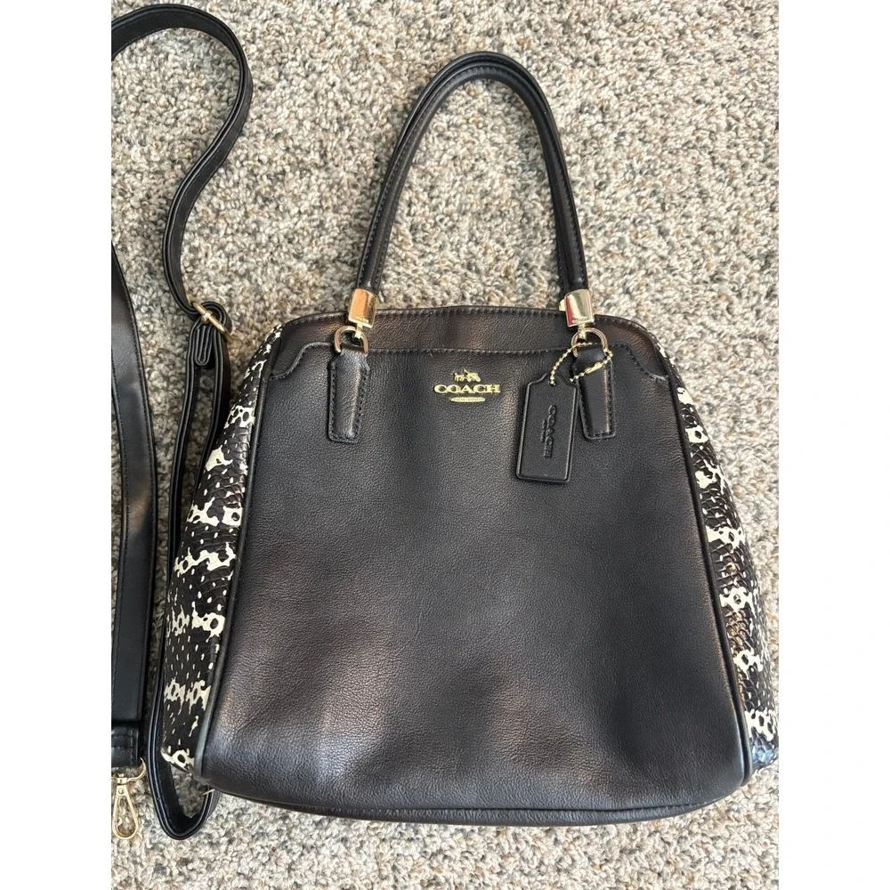Vintage Coach Minetta Crossbody Satchel, Black Snakeskin Accent